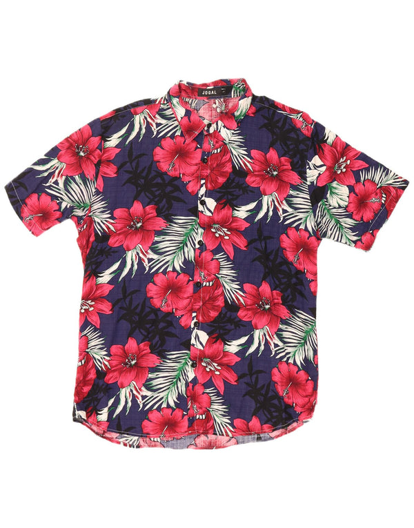 Jogal Mens Short Sleeve Hawaiian Shirt Large Multicoloured Floral Cotton