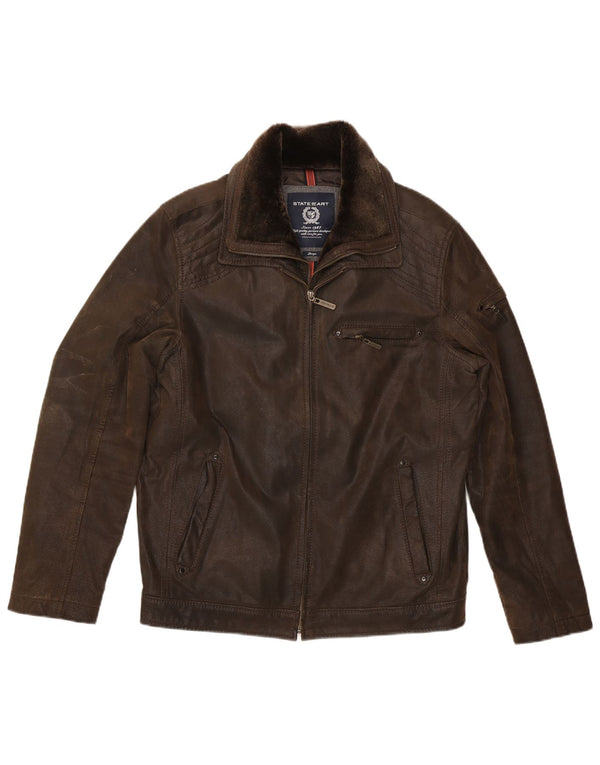 State of Art Mens Leather Jacket UK 40 Large Brown Leather
