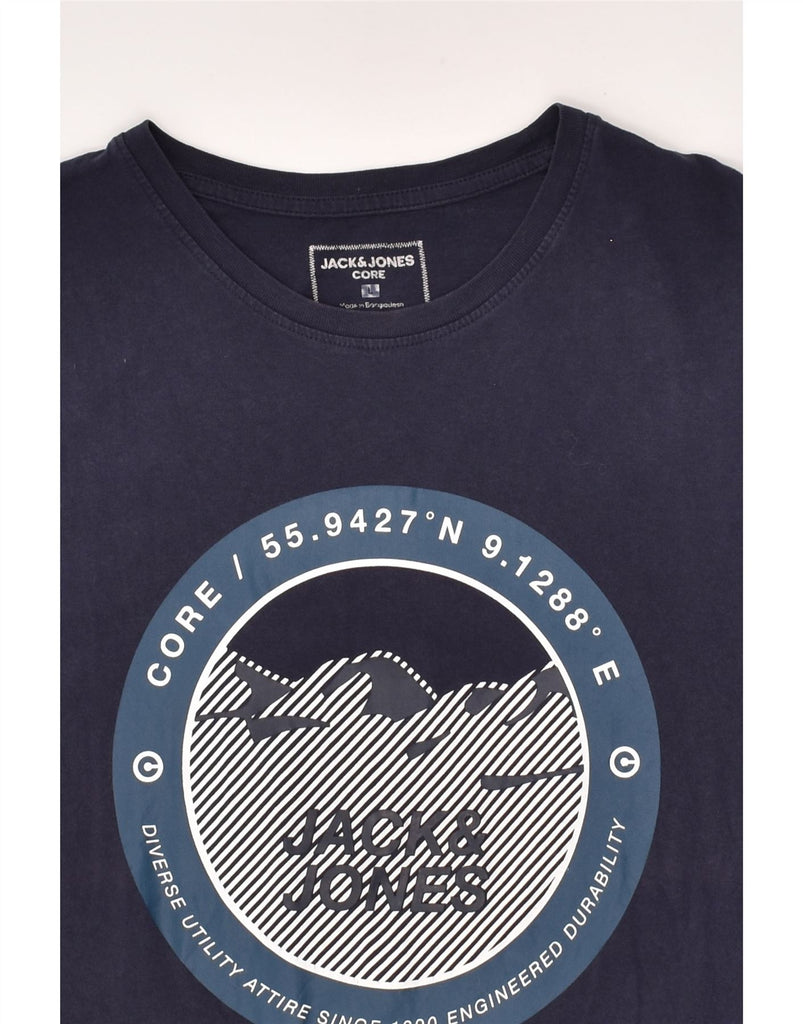 JACK & JONES Mens Graphic T-Shirt Top Large Navy Blue Cotton | Vintage Jack & Jones | Thrift | Second-Hand Jack & Jones | Used Clothing | Messina Hembry 