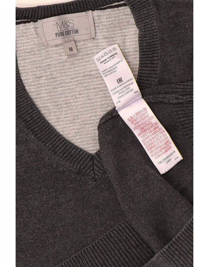 Marks & Spencer Mens V-Neck Jumper Sweater Medium Grey Cotton