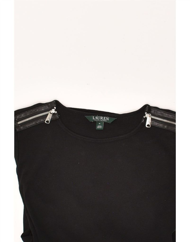 RALPH LAUREN Womens Top Long Sleeve UK 12 Medium Black Cotton | Vintage Ralph Lauren | Thrift | Second-Hand Ralph Lauren | Used Clothing | Messina Hembry 