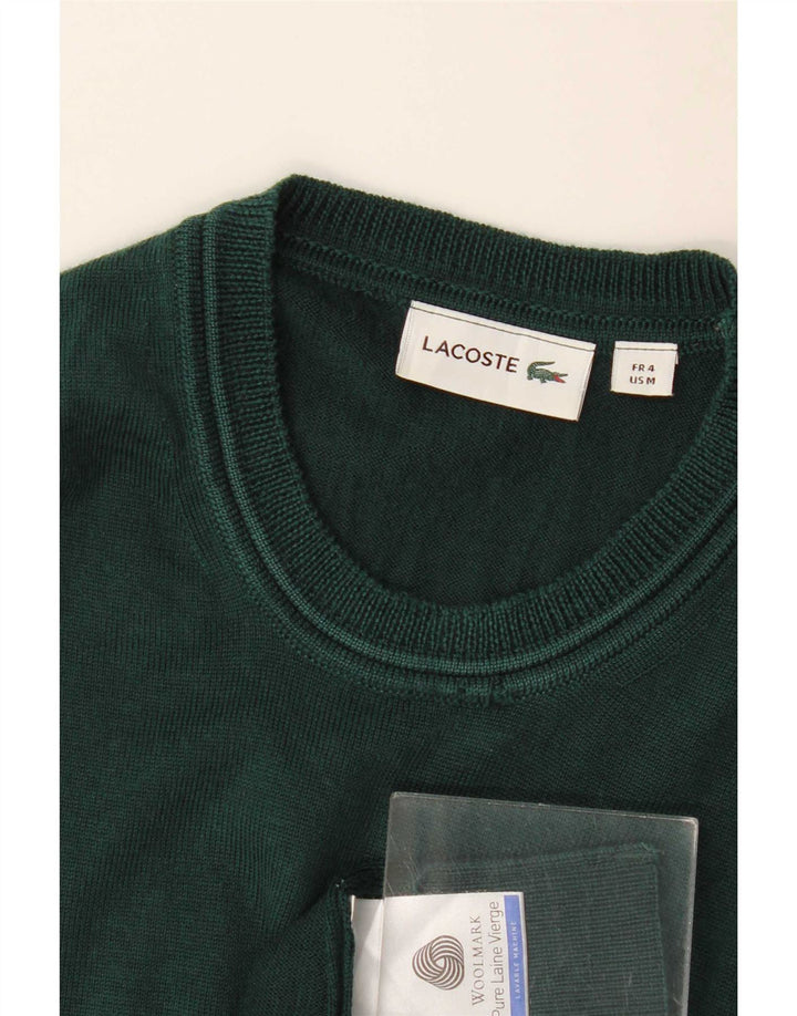 Lacoste Mens Crew Neck Jumper Sweater Size 4 Medium Green Wool