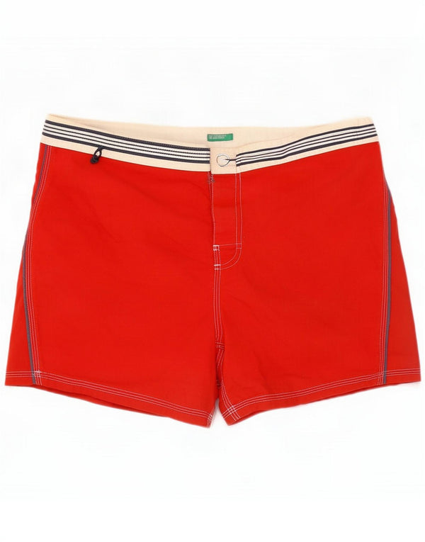 Benetton Mens Graphic Swimming Shorts Large Red Colourblock Cotton