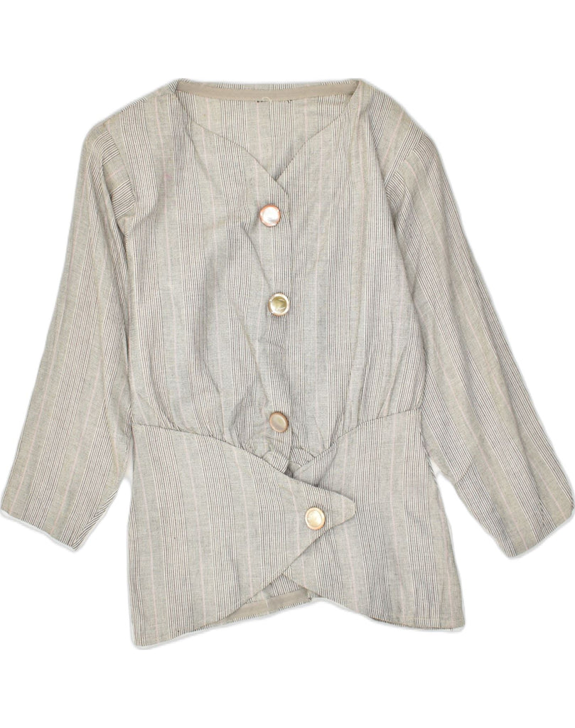 VINTAGE Womens 4 Button Blazer Jacket UK 14 Medium Grey Striped | Vintage Vintage | Thrift | Second-Hand Vintage | Used Clothing | Messina Hembry 