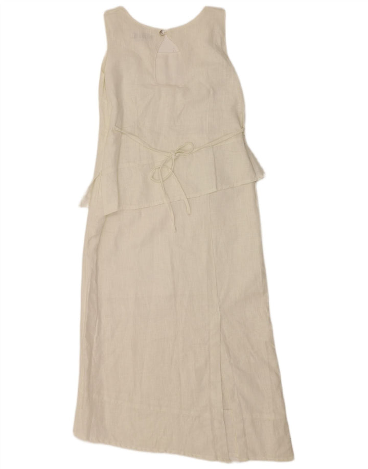 Vintage Womens Sleeveless Asymmetrical Dress IT 44 Medium White Linen