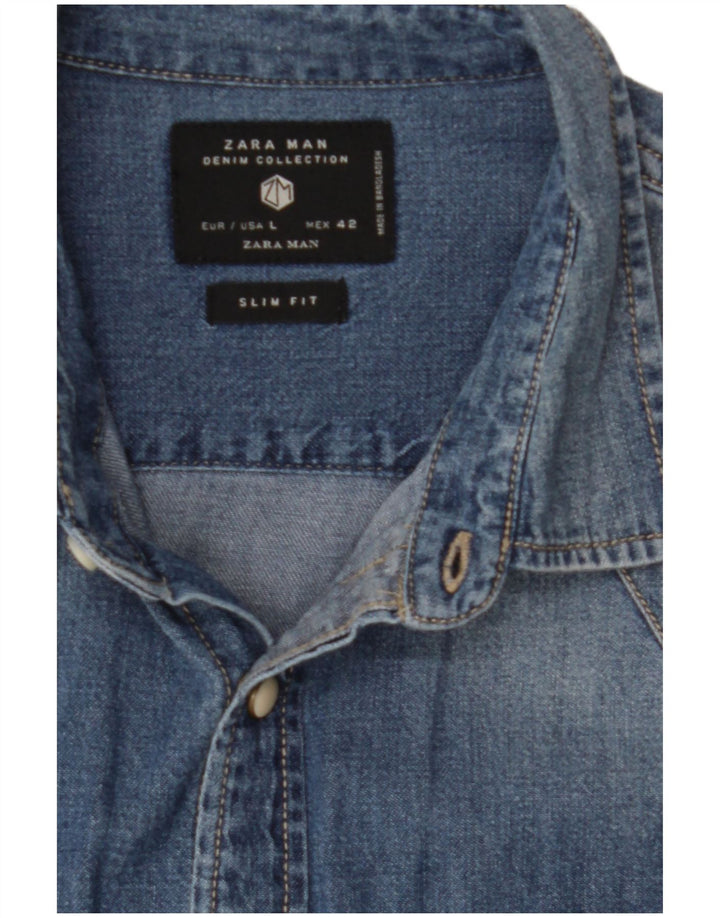 ZARA Mens Denim Shirt Large Blue Cotton