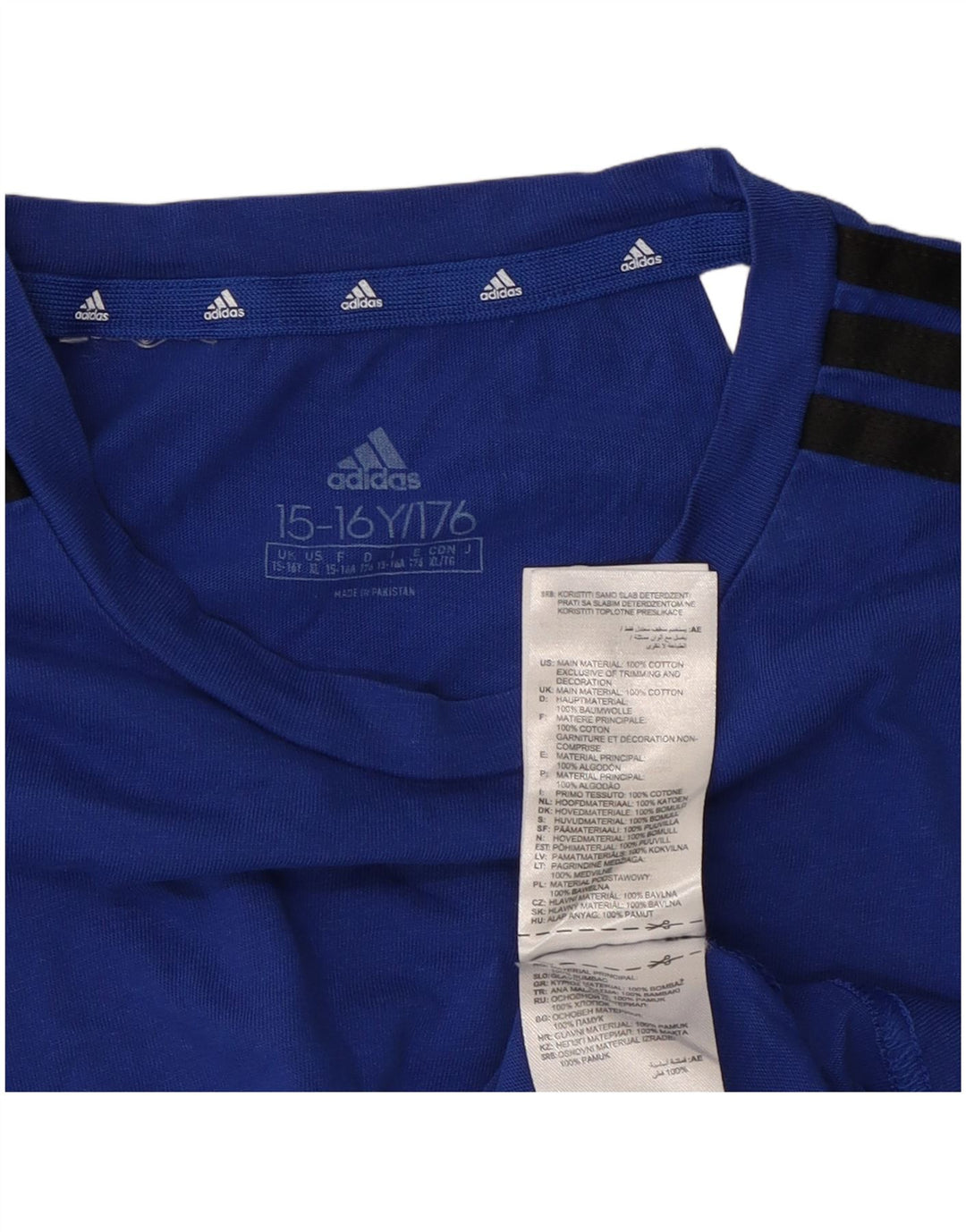 ADIDAS Boys T-Shirt Top 15-16 Years Blue Cotton Vintage Adidas and Second-Hand Adidas from Messina Hembry 