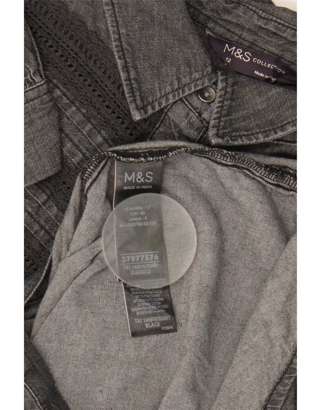 Marks & Spencer Womens Denim Shirt UK 12 Medium Black Striped Cotton