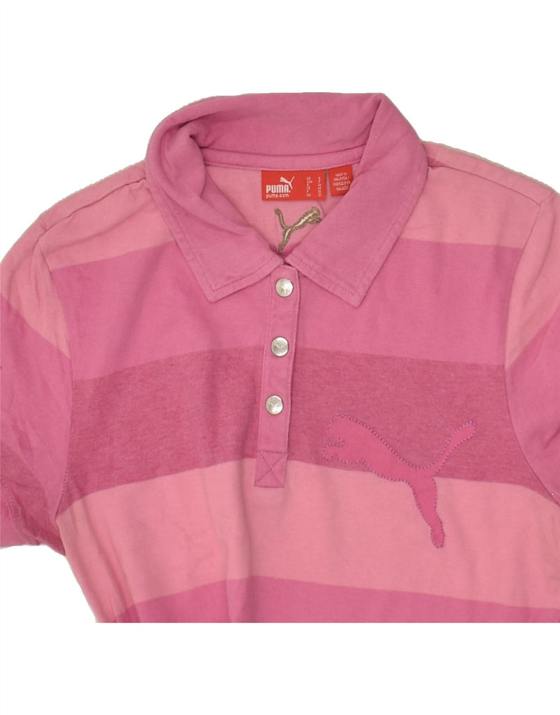 PUMA Womens Polo Shirt UK 10 Small Pink Striped Cotton | Vintage Puma | Thrift | Second-Hand Puma | Used Clothing | Messina Hembry 