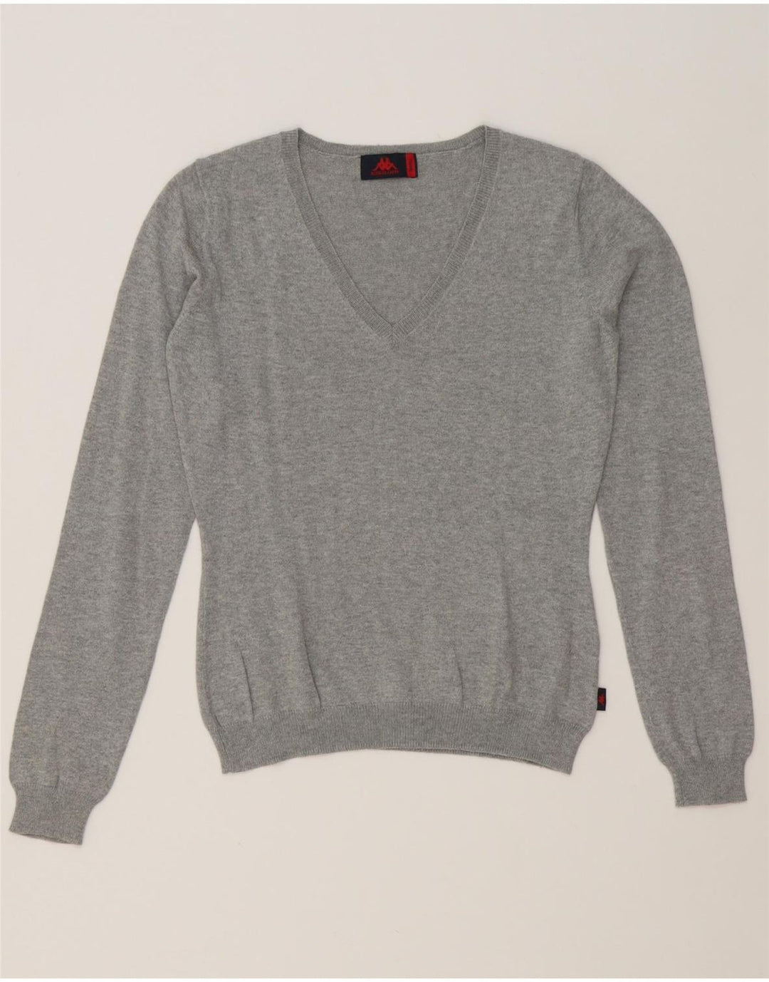 KAPPA Womens V-Neck Jumper Sweater UK 10 Small Grey Cotton Vintage Kappa and Second-Hand Kappa from Messina Hembry 