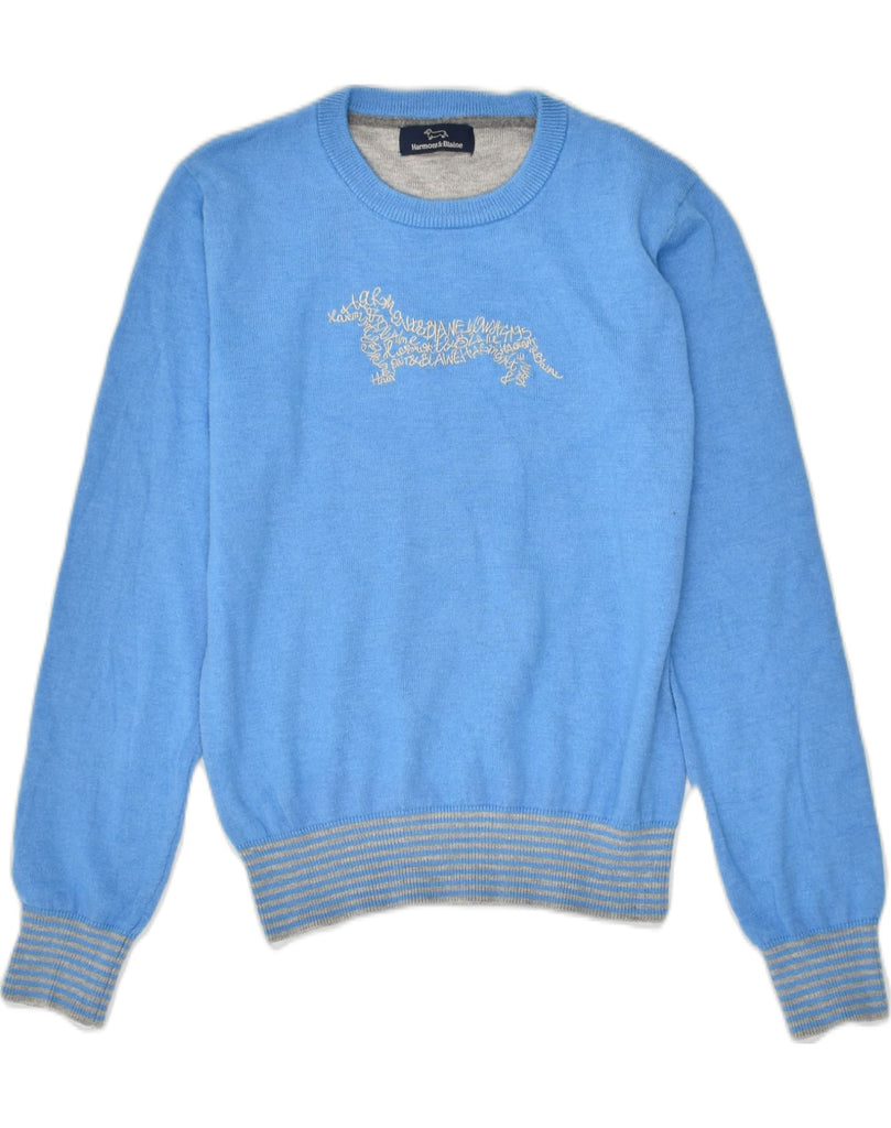 HARMONT & BLAINE Boys Graphic Crew Neck Jumper Sweater 9-10 Years Blue | Vintage Harmont & Blaine | Thrift | Second-Hand Harmont & Blaine | Used Clothing | Messina Hembry 