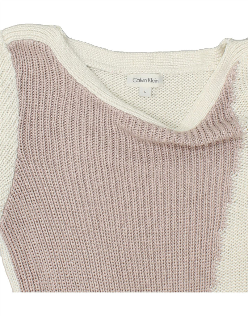 CALVIN KLEIN Womens Boat Neck Jumper Sweater UK 14 Large Off White | Vintage Calvin Klein | Thrift | Second-Hand Calvin Klein | Used Clothing | Messina Hembry 