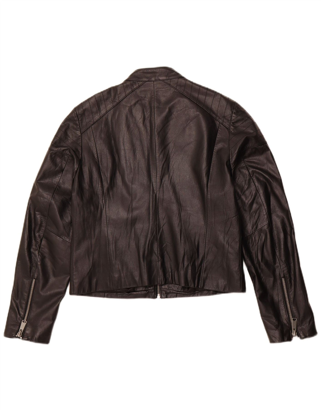 H&M Womens Crop Leather Jacket UK 16 Large Black Leather