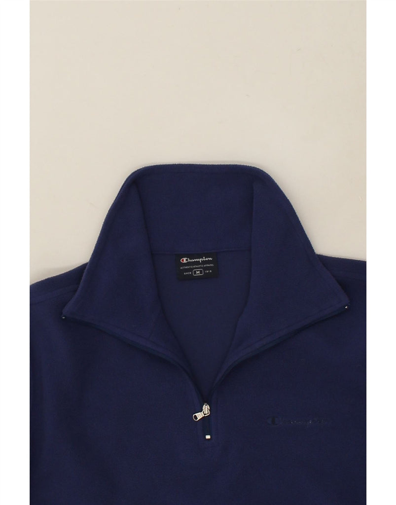 CHAMPION Mens Zip Neck Fleece Jumper Medium Blue Polyester | Vintage Champion | Thrift | Second-Hand Champion | Used Clothing | Messina Hembry 