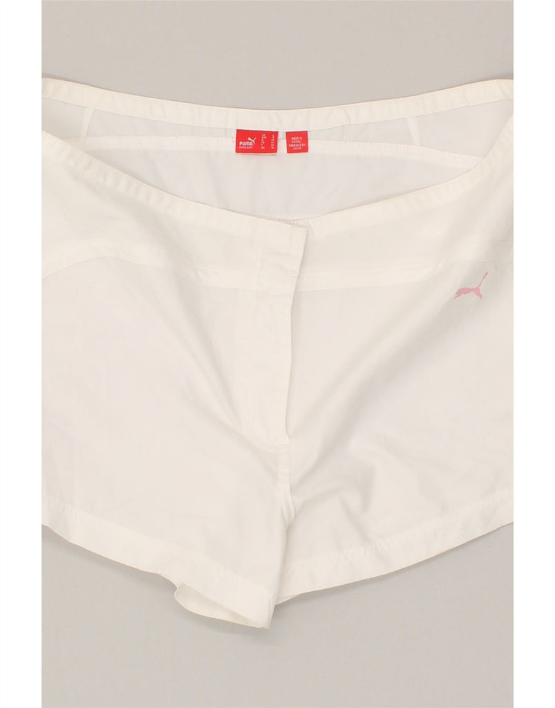 PUMA Womens Graphic Hot Pants UK 14 Large W34  White | Vintage Puma | Thrift | Second-Hand Puma | Used Clothing | Messina Hembry 