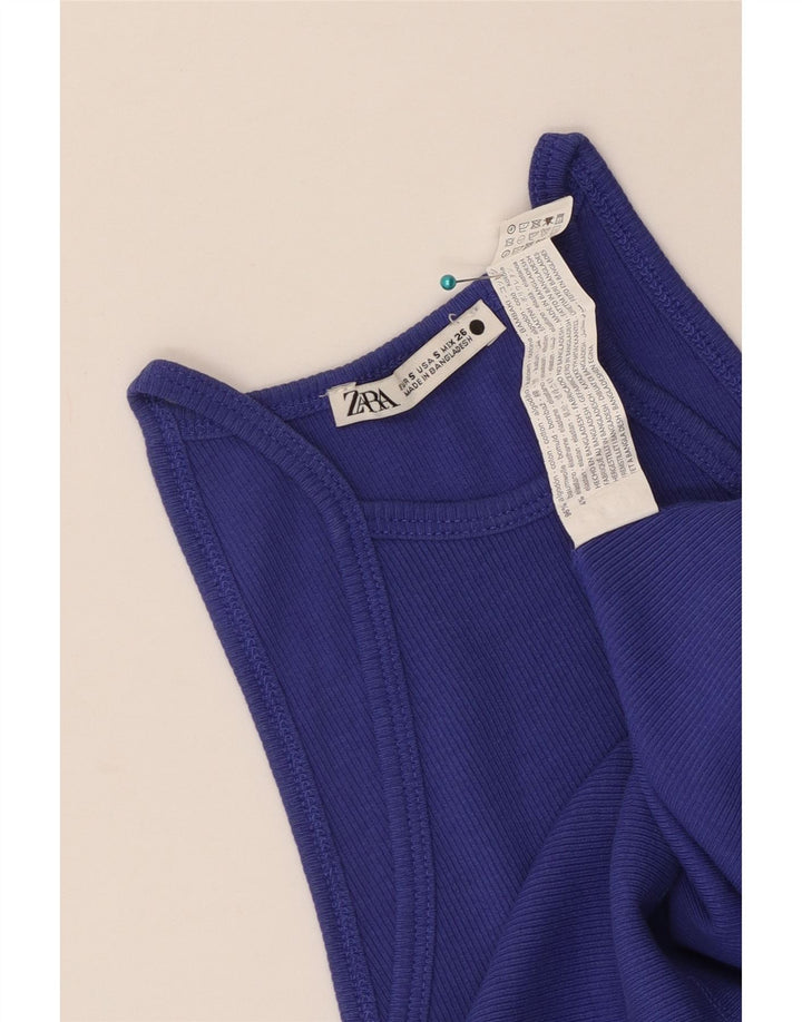 Zara Womens Crop Halter Top UK 8 Small Blue Cotton