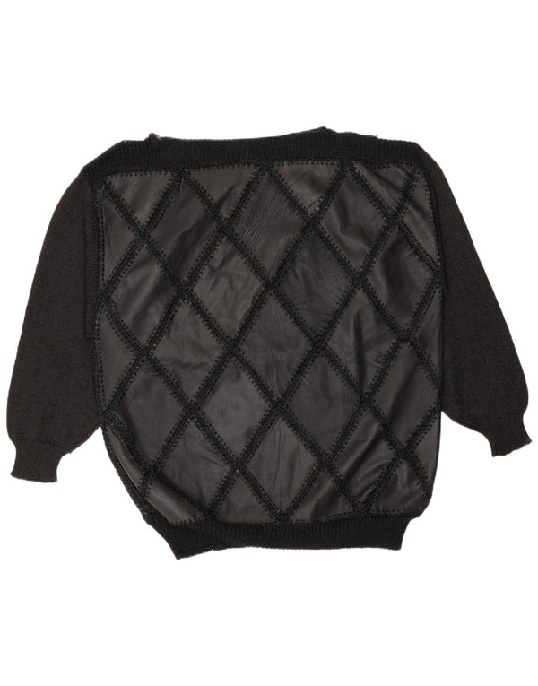 Vintage Womens Boat Neck Jumper Sweater UK 16 Large Black Leather