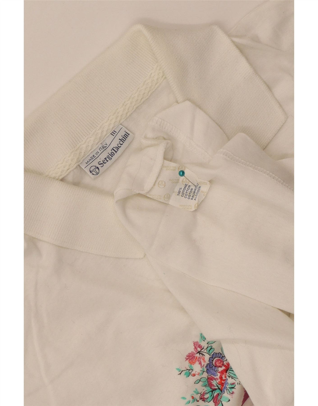 Sergio Tacchini Womens Polo Shirt IT 44 Medium White Striped Cotton