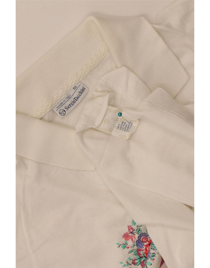 Sergio Tacchini Womens Polo Shirt IT 44 Medium White Striped Cotton