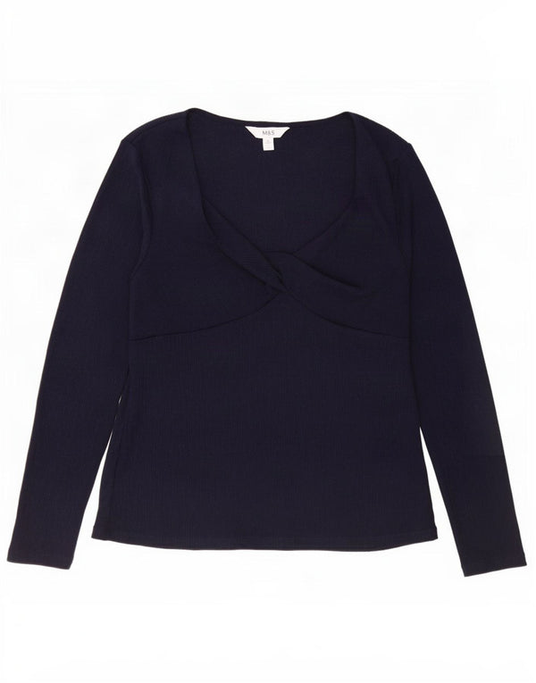 Marks & Spencer Womens Long Sleeve Blouse Top UK 16 Large Navy Blue