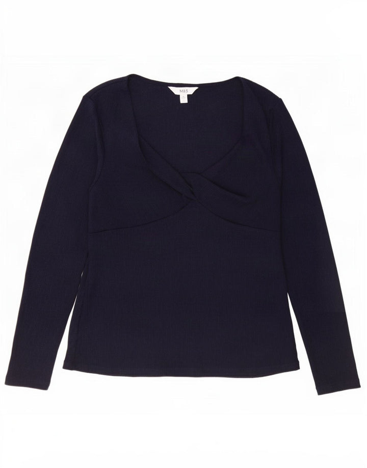 Marks & Spencer Womens Long Sleeve Blouse Top UK 16 Large Navy Blue