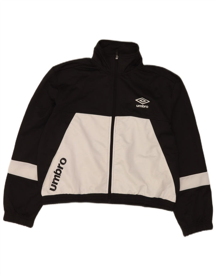 Umbro Womens Crop Graphic Tracksuit Top Jacket UK 14 Medium Black