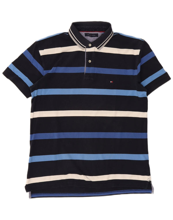 Tommy Hilfiger Mens Polo Shirt XL Navy Blue Striped Cotton