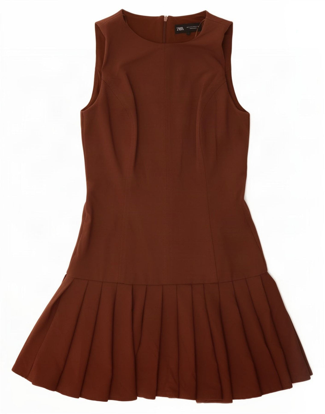 Zara Womens Sleeveless A-Line Dress UK 10 Small Brown Polyester