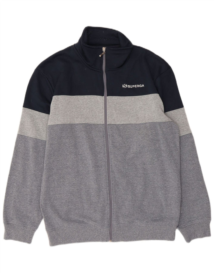 Superga Mens Tracksuit Top Jacket Large Grey Colourblock Cotton