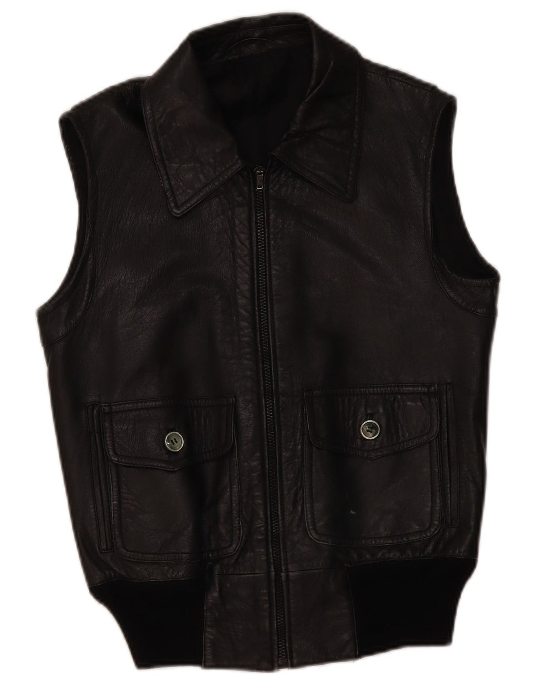 Vintage Mens Leather Gilet UK 36 Small Black Leather