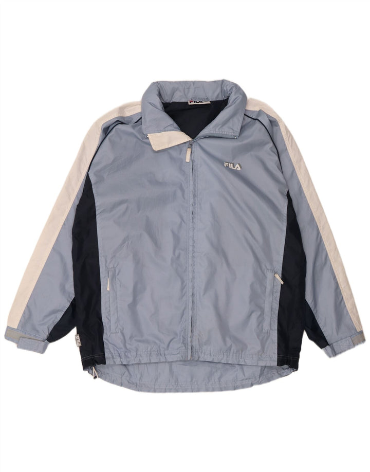 Fila Mens Hooded Windbreaker Jacket UK 40 Large Blue Colourblock Nylon