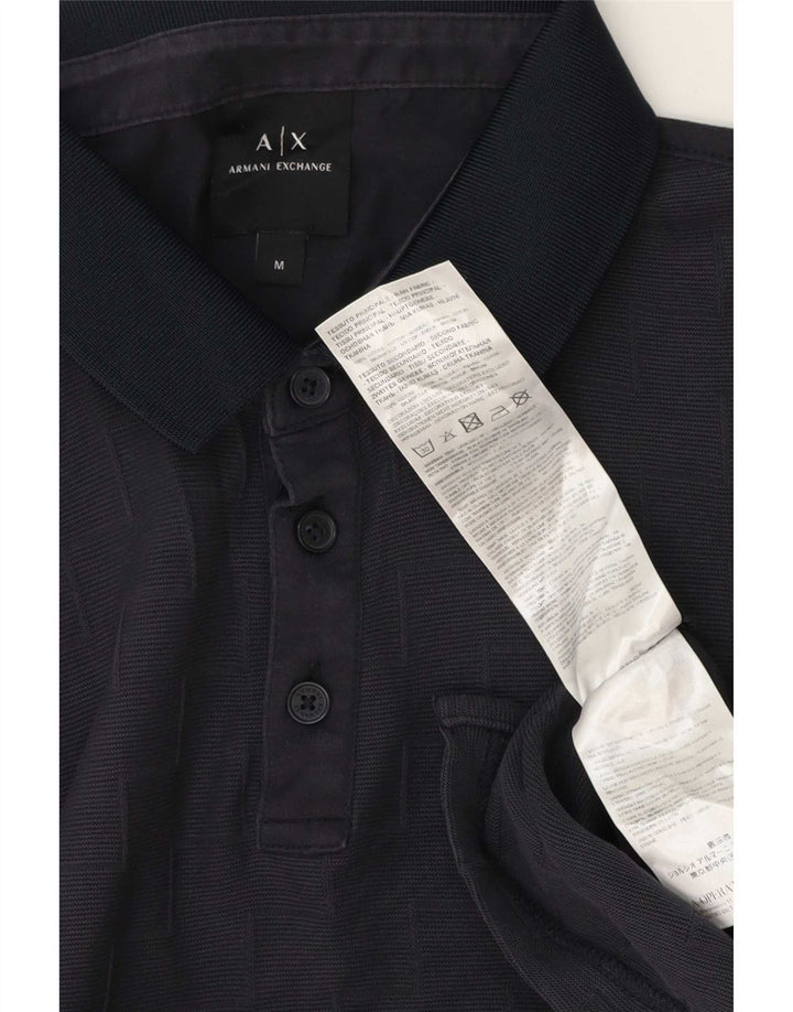 Armani Exchange Mens Polo Shirt Medium Navy Blue Geometric Cotton