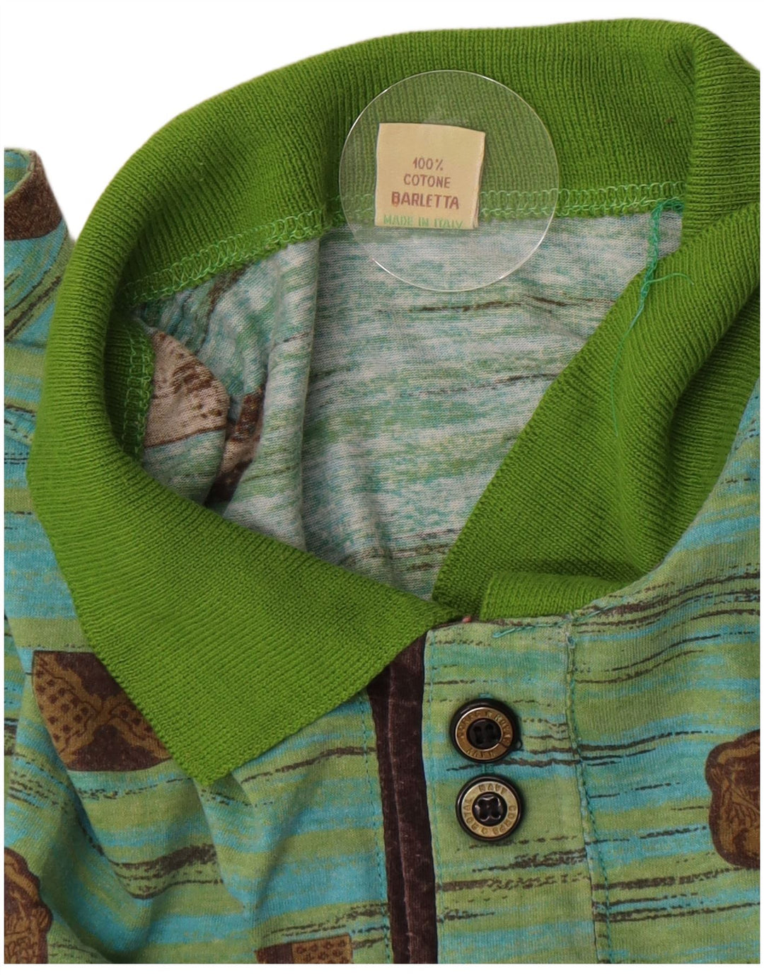 Vintage Mens Polo Shirt IT 48 Medium Green Geometric Cotton