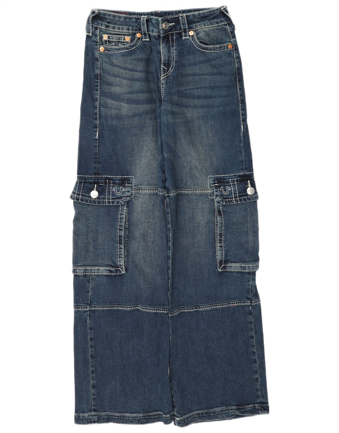 True Religion Womens Cargo Wide Leg Jeans W26 L33 Blue Cotton