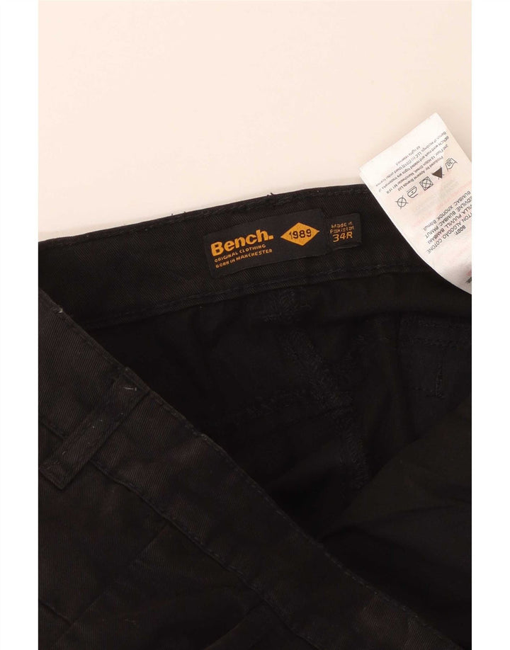 Bench Mens Slim Cargo Trousers W34 L33 Black Cotton
