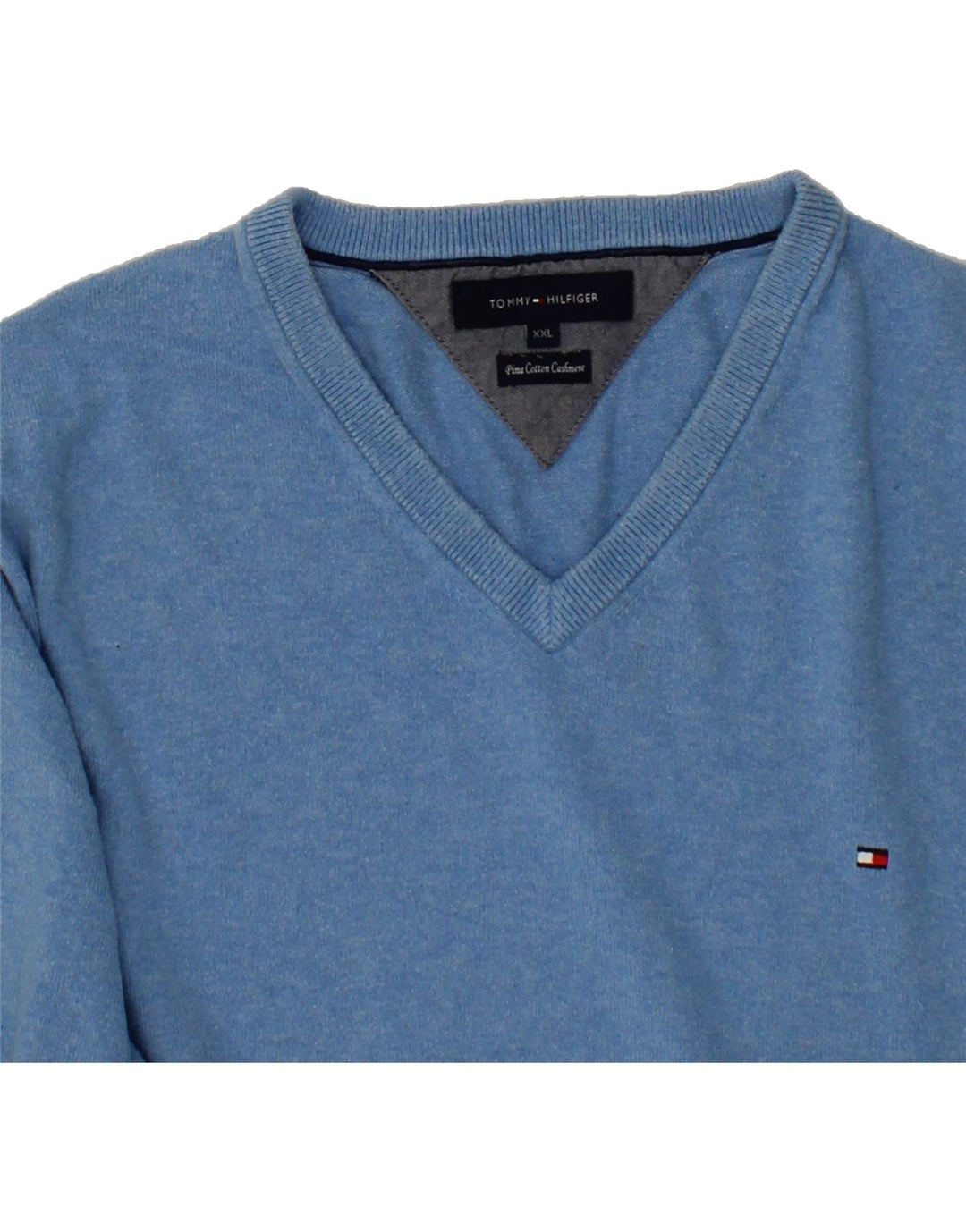 TOMMY HILFIGER Mens V-Neck Jumper Sweater 2XL Blue Cotton Vintage Tommy Hilfiger and Second-Hand Tommy Hilfiger from Messina Hembry 