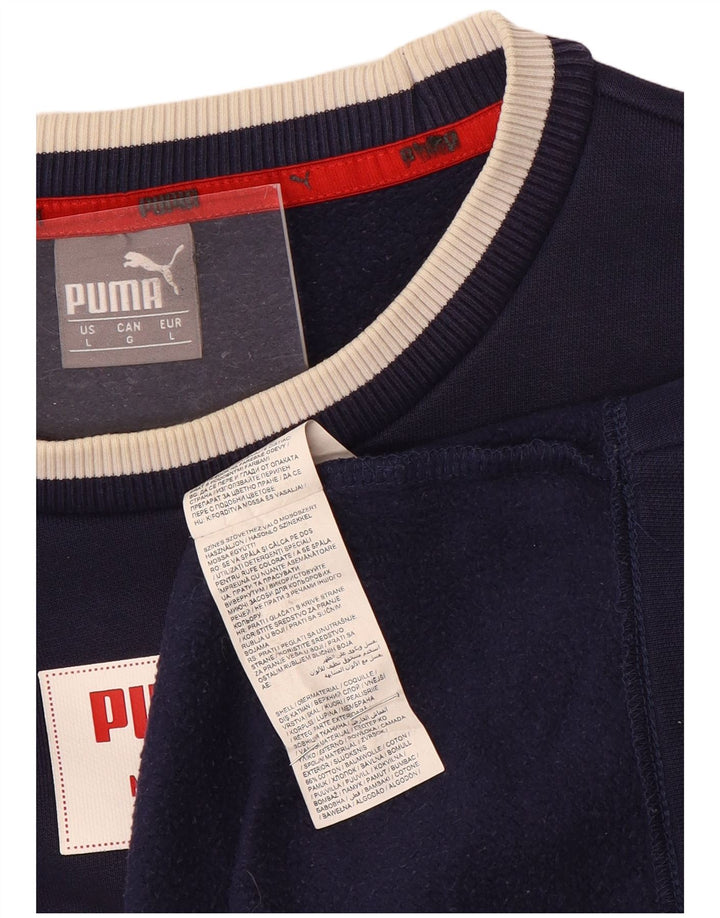Puma Mens Graphic Sweatshirt Jumper Large Navy Blue Colourblock Cotton