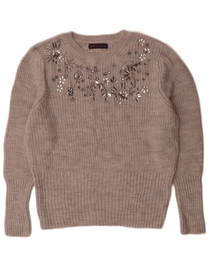 Marks & Spencer Womens Crew Neck Jumper Sweater UK 14 Medium Grey Acrylic