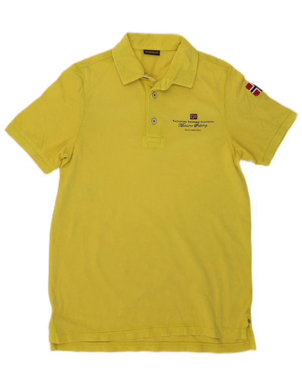 NAPAPIJRI Mens Geographic Graphic Polo Shirt Small Yellow Cotton