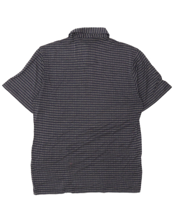 Vintage Mens Polo Shirt IT 48 Medium Navy Blue Striped Cotton