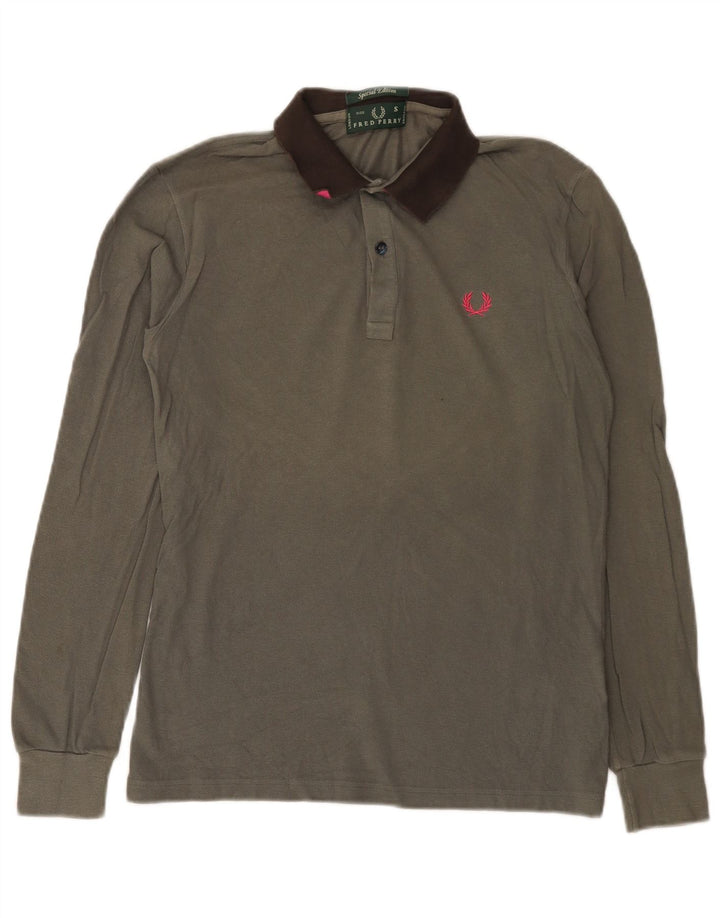 Fred Perry Mens Long Sleeve Rugby Polo Shirt Small Grey Cotton