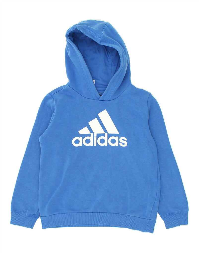 ADIDAS Boys Graphic Hoodie Jumper 9-10 Years Blue Cotton | Vintage Adidas | Thrift | Second-Hand Adidas | Used Clothing | Messina Hembry 