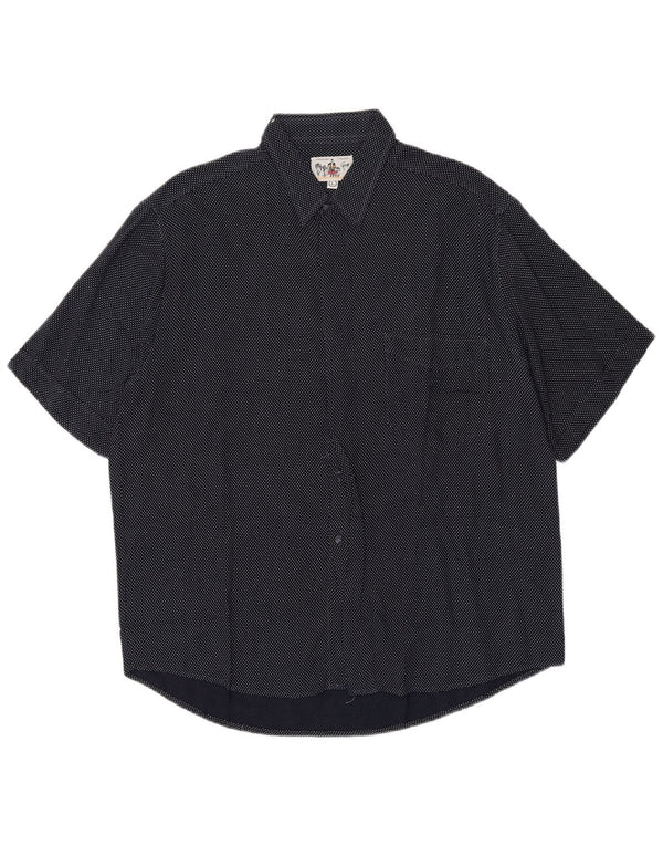 Azzurra Mens Short Sleeve Shirt Large Black Polka Dot Viscose Retro