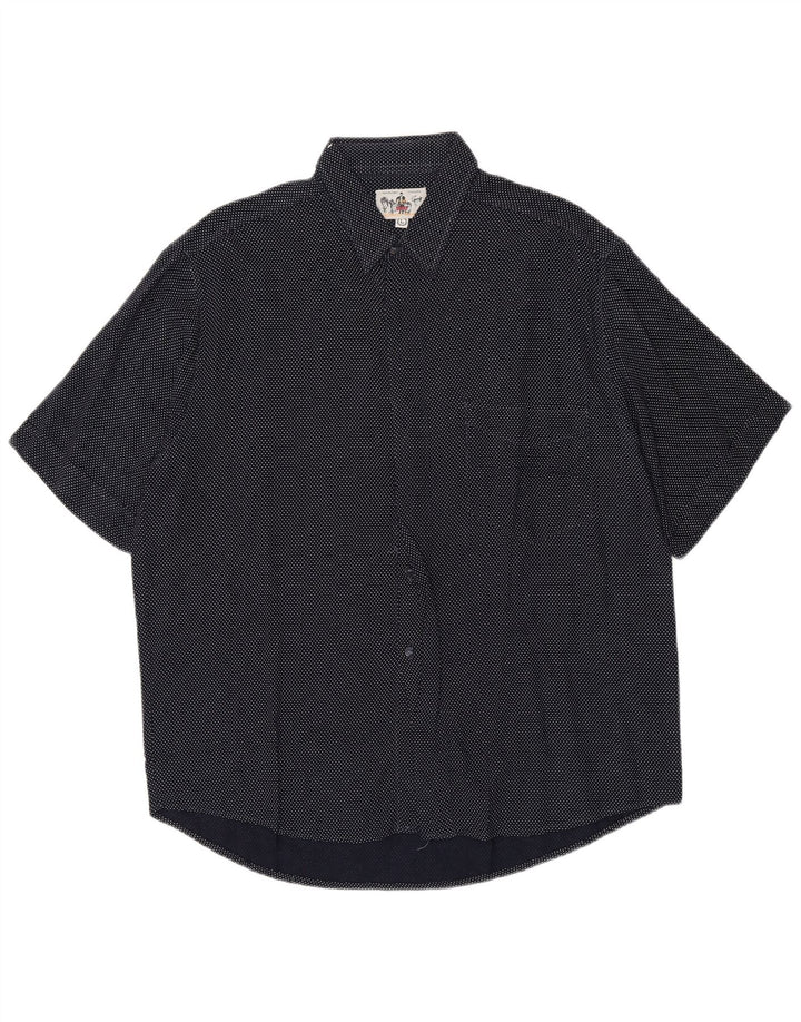 Azzurra Mens Short Sleeve Shirt Large Black Polka Dot Viscose Retro