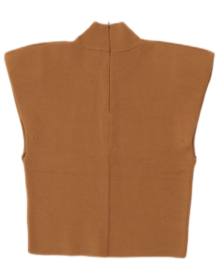 Zara Womens Crop Blouse Top UK 8 Small Brown Viscose