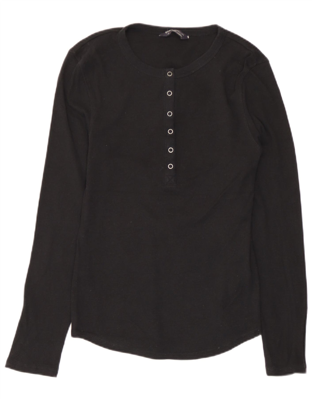 Marks & Spencer Womens Top Long Sleeve UK 10 Small Black Cotton