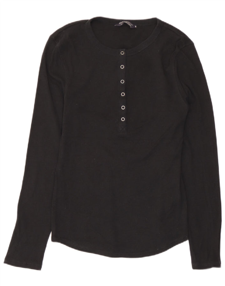 Marks & Spencer Womens Top Long Sleeve UK 10 Small Black Cotton
