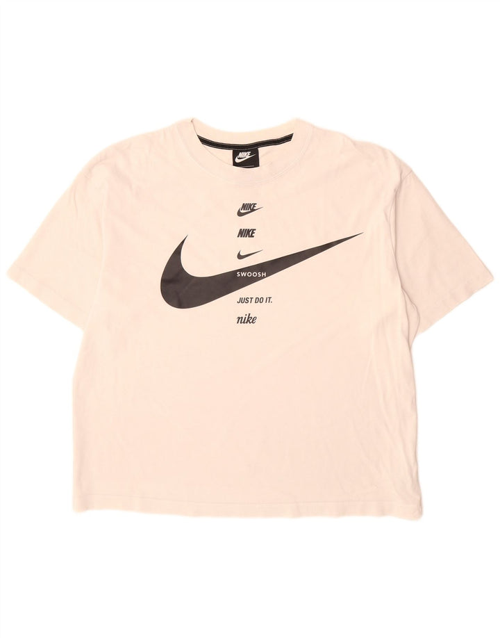 Nike Mens Swoosh Graphic T-Shirt Top Medium White Cotton