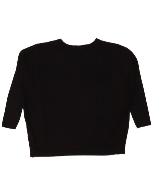Zara Womens 3/4 Sleeve Oversized Boat Neck Jumper Sweater UK 10 Small Black