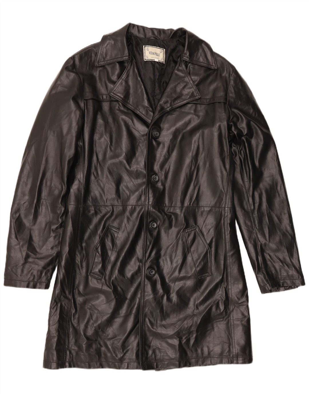 Vintage Mens Leather Coat UK 42 XL Black Leather